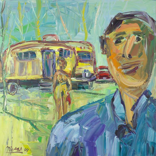 A man in a blue shirt fills the right foreground.